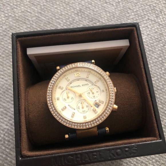Michael Kors Accessories - Michael Kors Chronograph Navy Leather Watch 39mm